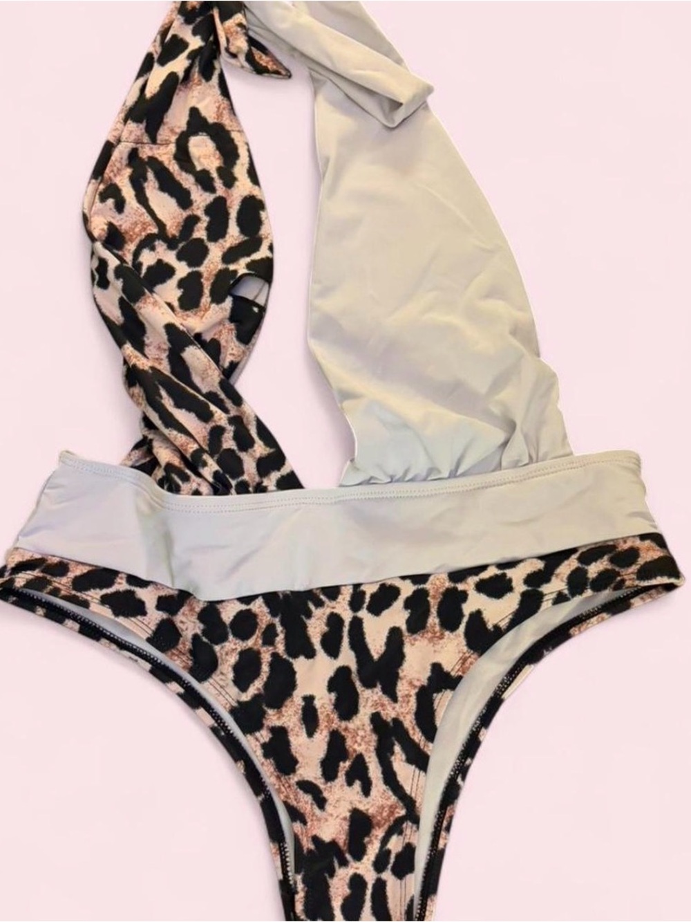 Leopard Print Bikini Bottom with Light Gray Waistband